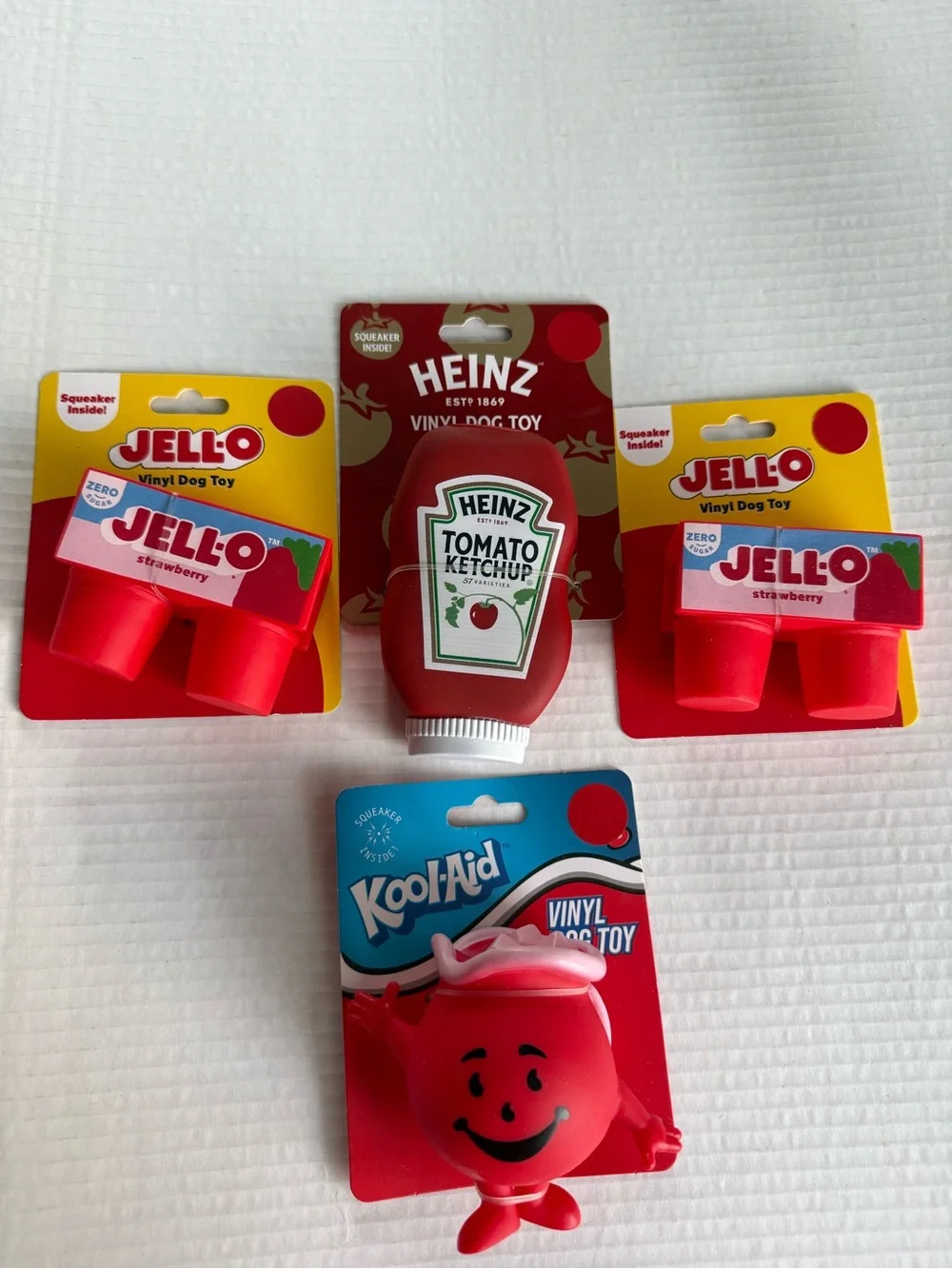 Vinyl Dog Toys , Ketchup, Jell-o, Kool-Aid Dog Toys Lot of 4